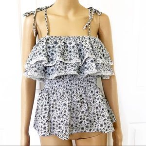 Cecice Floral ruffle adjustable strap Smocked top size L